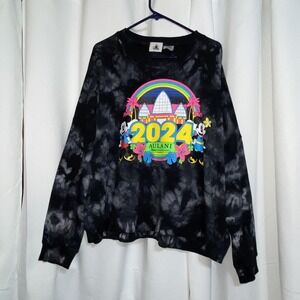 Disney Aulani‎ Sweater Womens XL Black Tie Dye Flowers Pullover Resort Hawaii